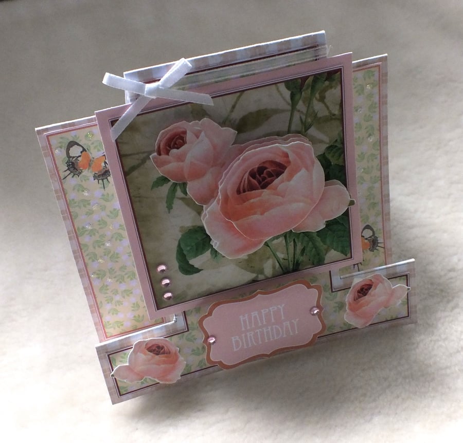 Dainty Handmade Roses Birthday Card