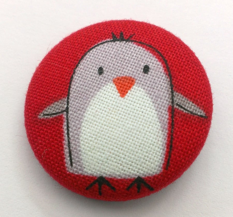 Christmas Penguin Fabric Badge Brooch