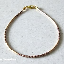 Slim Golden & Glossy Bronze Seed Bead Layering Friendship Bracelet - 6.5" - 8.5"