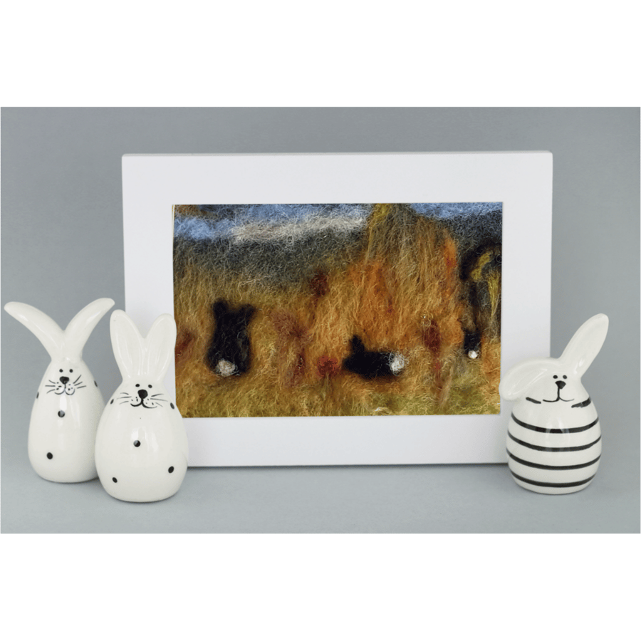 Whatcraft Framed Needle Felted Picture of a woodland rabbit scene.  24 x 18cm