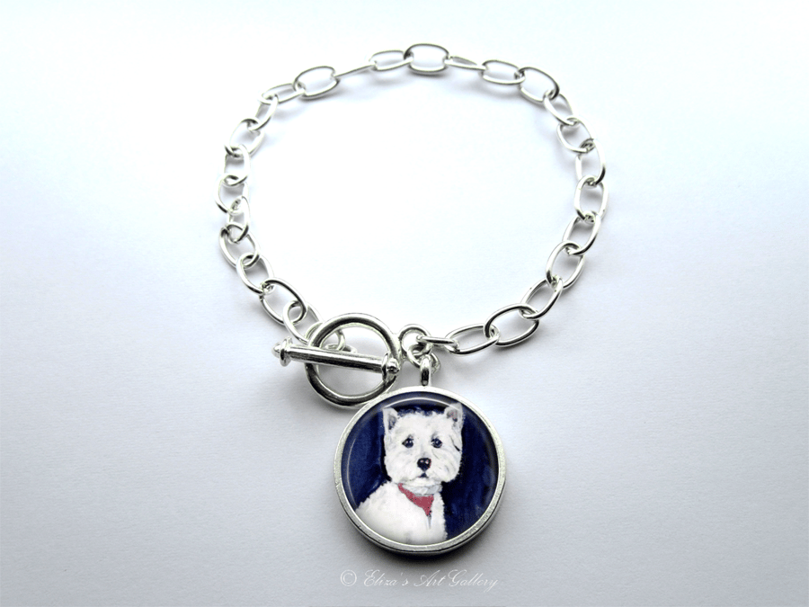 West Highland Terrier Westie Dog Art Large Link Charm Bracelet With Toggle