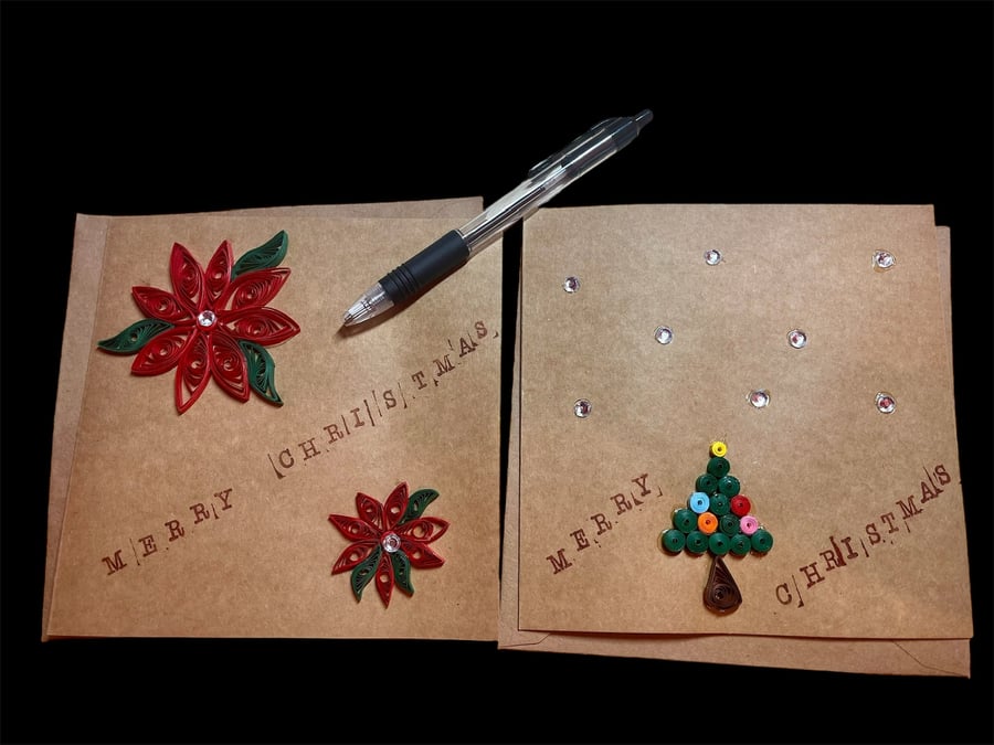 Christmas Cards, Poinsettia Card, Christmas Tree Card, Christmas, Xmas Card