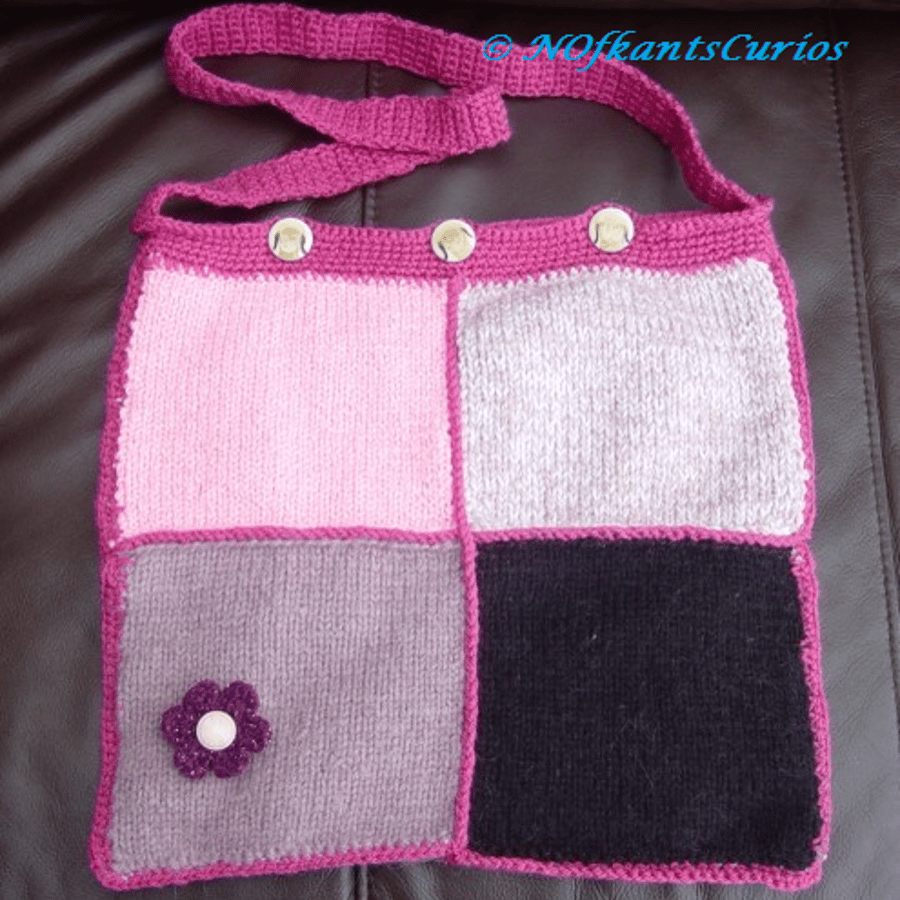 Floral Detail Patchwork Hand Knitted & Crocheted Handbag.
