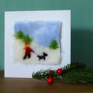 Needle felted A Winters Walk christmas greeetings card