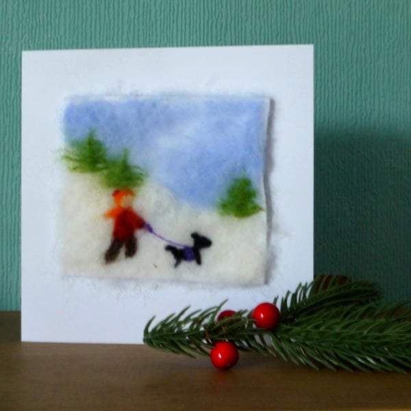 Needle felted A Winters Walk christmas greeetings card
