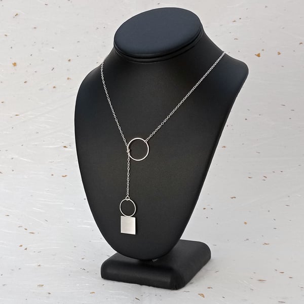 Recycled sterling silver lariat style necklace - handmade geometric jewellery 