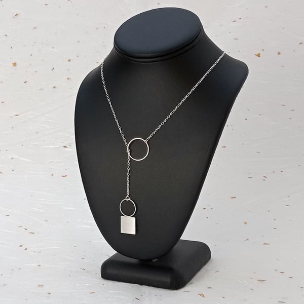 Recycled sterling silver wire lariat style necklace - geometric jewellery 
