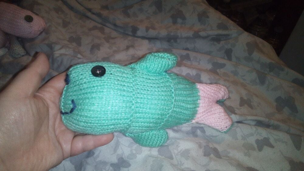 Mint And Pale Pink Midi MerFish with Black Eyes Knitted By KM