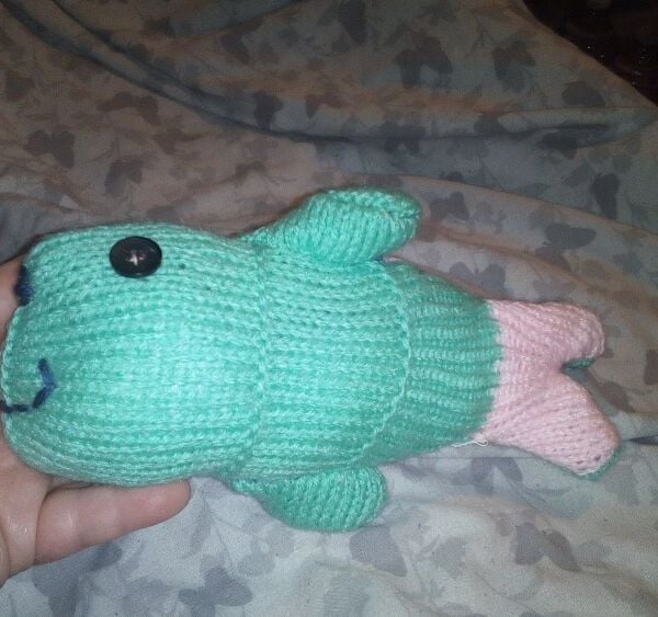 Mint And Pale Pink Midi MerFish with Black Eyes Knitted By KM