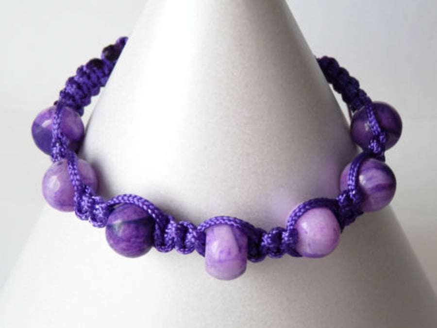 Purple Crazy Lace Agate Shamballa Style Bracelet - Handmade - Genuine Gemstone