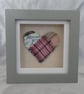 Pink Textile Hand Sewn Heart in a Grey Box Frame