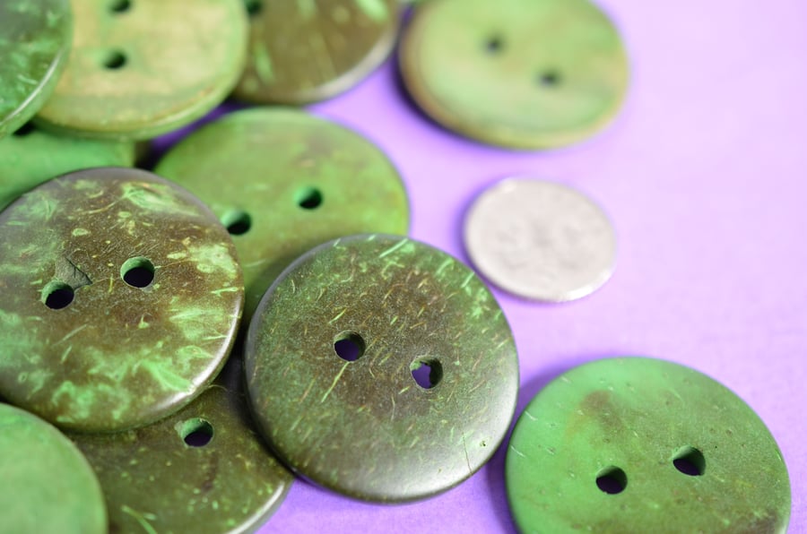 Large Bright and Bold Green Coconut Shell Button 30mm