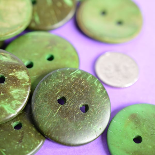 Large Bright and Bold Green Coconut Shell Button 30mm