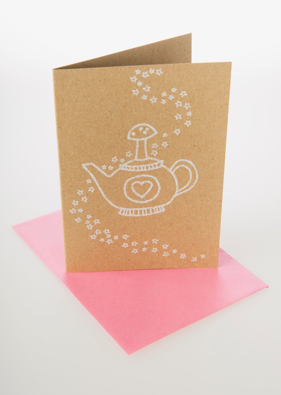 Magic teapot - mini greetings card in WHITE
