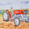 Art print Massey Ferguson 135 vintage red tractor from original watercolour