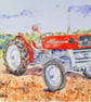 Art print of vintage red tractor from original watercolour A4 - Image 1