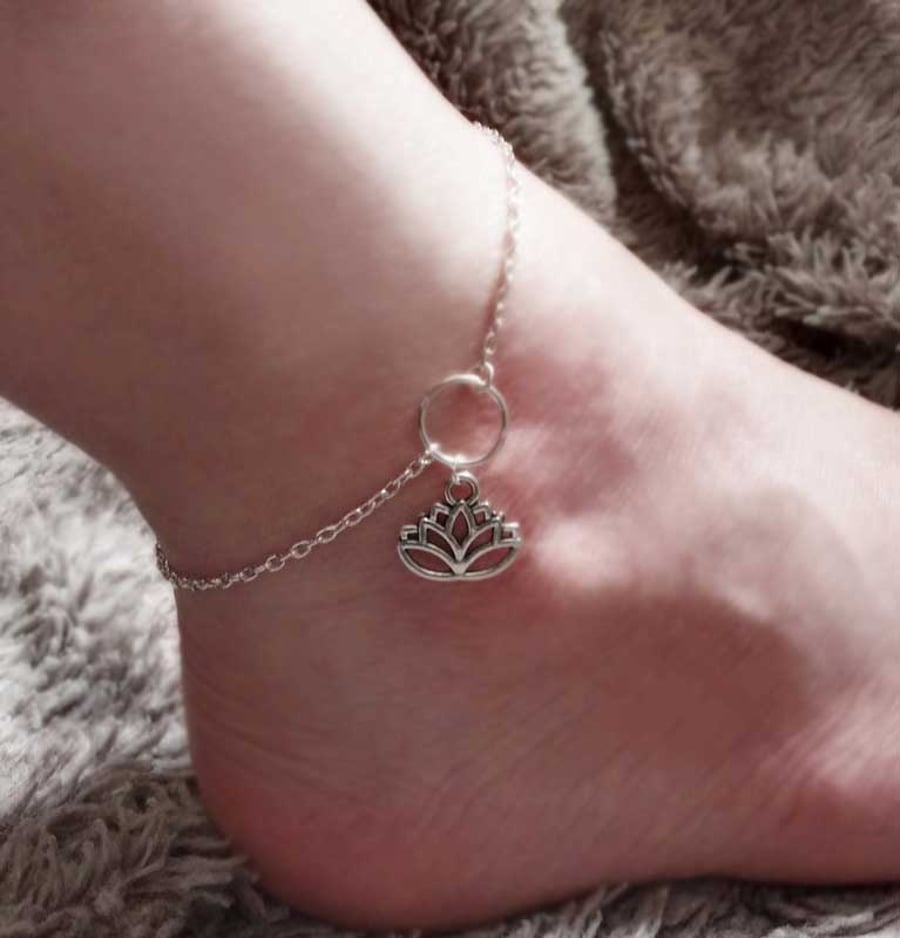 Lotus Flower Zen Tao Anklet Ankle Bracelet