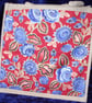 Medium Jute Bag with Mauve Flowers on a Red Background Pocket - Image 1