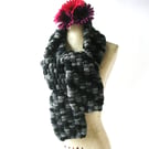 Black, grey, 'bobbles' effect narrow knitted Scarf, neck warmer