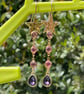 Star chain earrings crystal hot pink purple gold tone