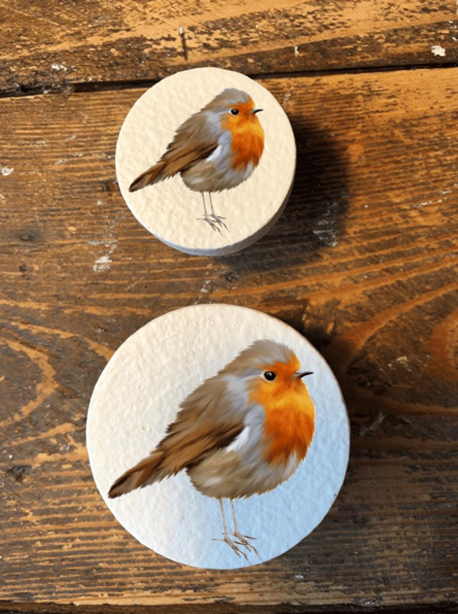 Handmade Robin bird pine door knobs wardrobe drawer handles decoupaged