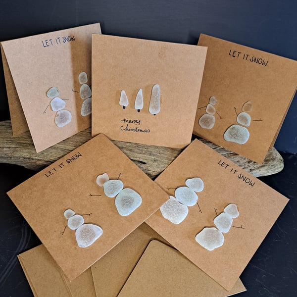 Xmas Cards, Christmas Cards, Snowman, Xmas Tree, Sea Glass 