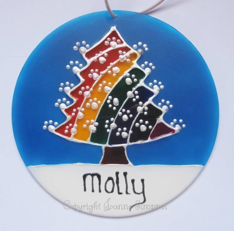 Rainbow Christmas Tree pet memorial sun catcher decoration. Christmas decoration