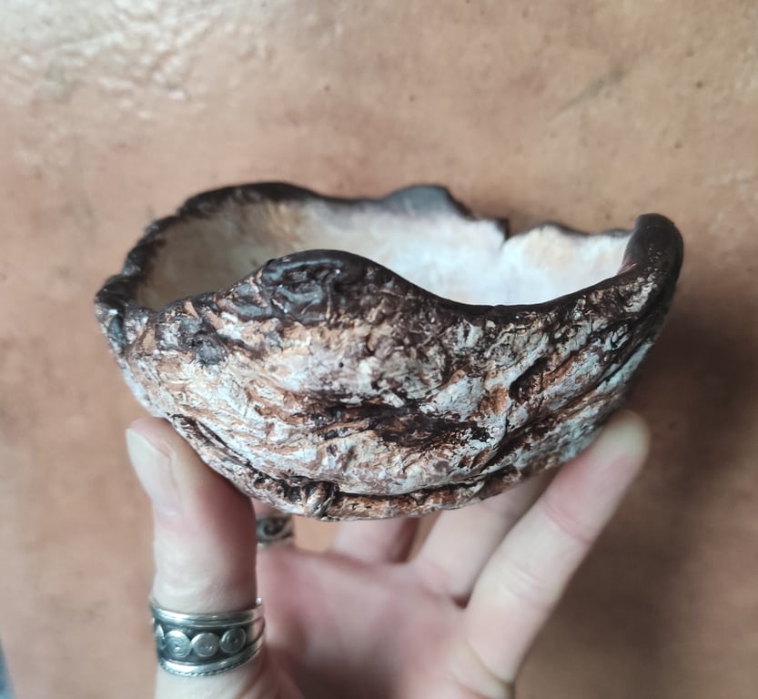 Pair of Clay Bark Bowls, Rustic Ceramics, Hand Built Wabi Sabi Home Decor