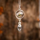 Sky BLUE TOPAZ & Real Flower Necklace, Sterling Silver Botanical Jewellery