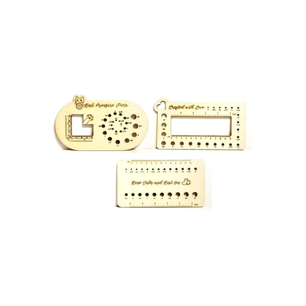 Knitting Needle Gauge Ruler Engraved Beech Wood Tool Gift for Knitters