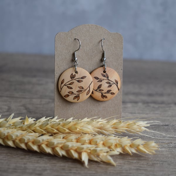 Wooden Pyrography Earrings - Leaves MTO