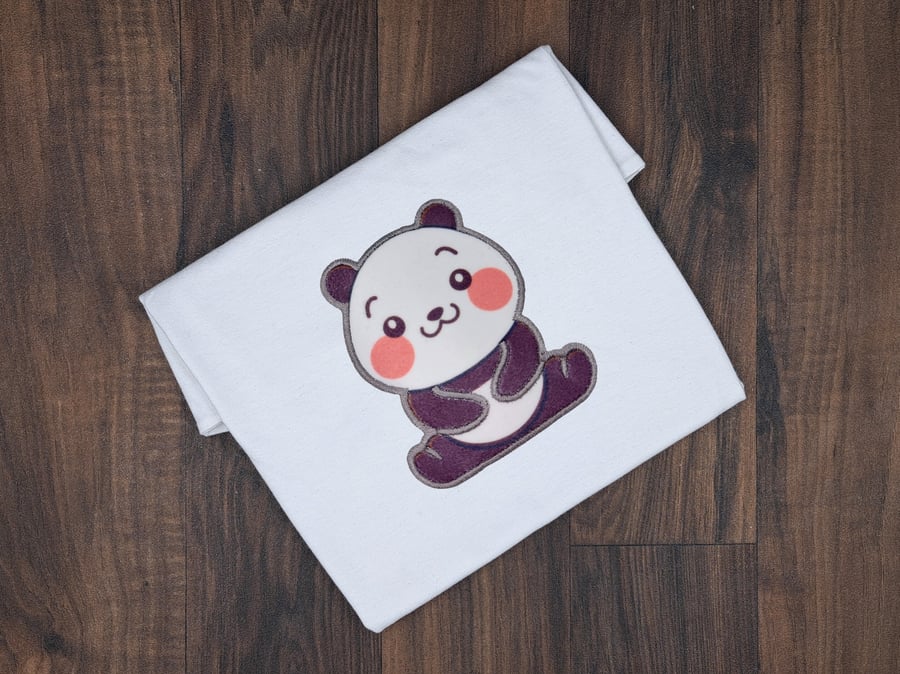 Personalised Embroidered Panda Kids T-Shirt - Custom Name Cute Panda Tee