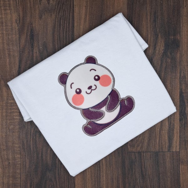 Personalised Embroidered Panda Kids T-Shirt - Custom Name Cute Panda Tee