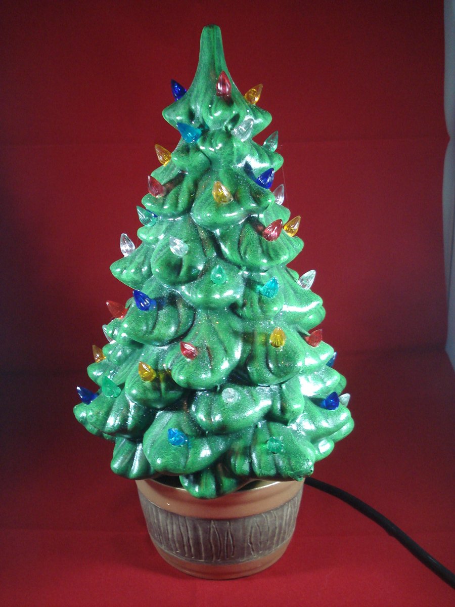 Ceramic Green Glittery Xmas Christmas Tree Tabl... - Folksy