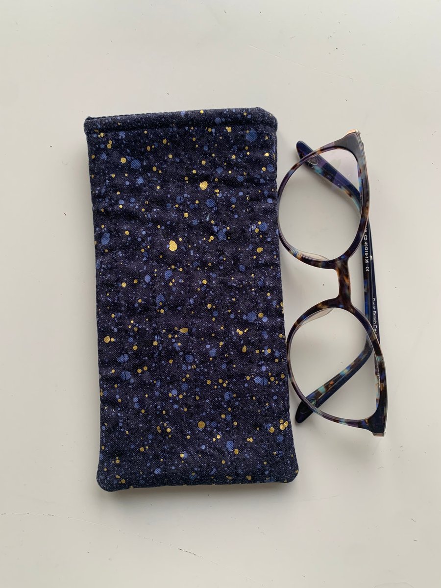 Blue Sparkle Effect Quilted Fabric Glasses Case
