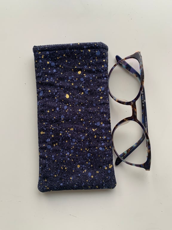 Blue Sparkle Effect Quilted Fabric Glasses Case