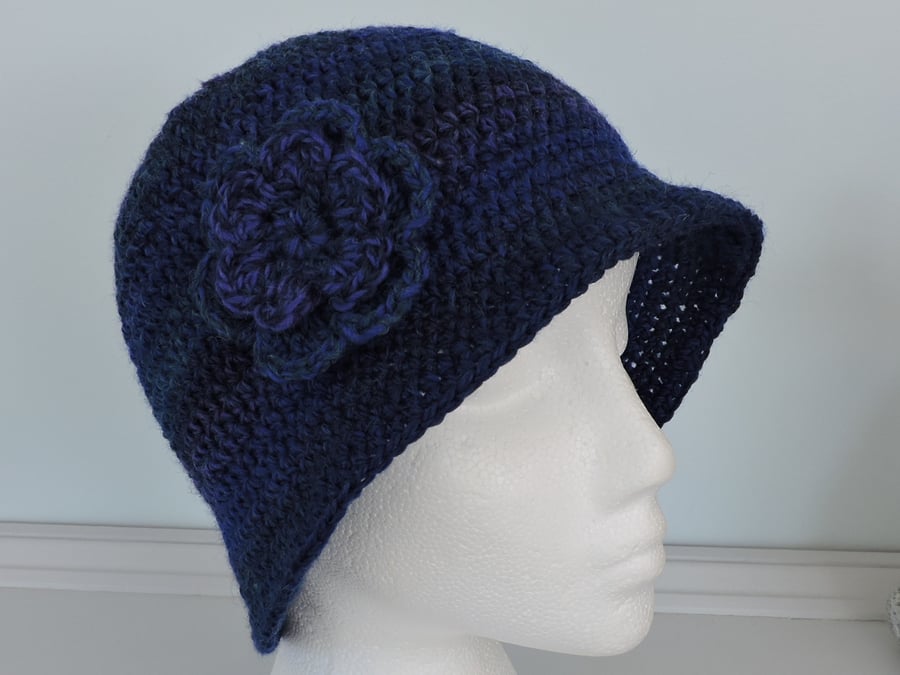 Crochet Hat Cloche Style Blue