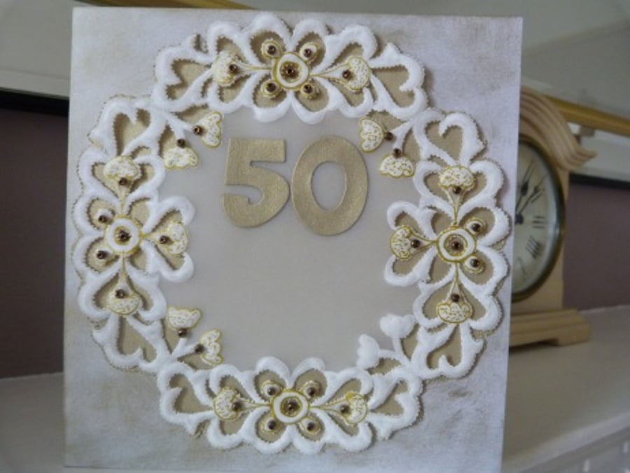 Circular Design Parchment Golden Wedding Anniversary card