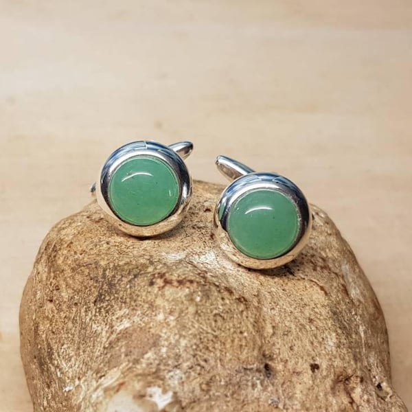 Green Aventurine cufflinks. Men's accessories