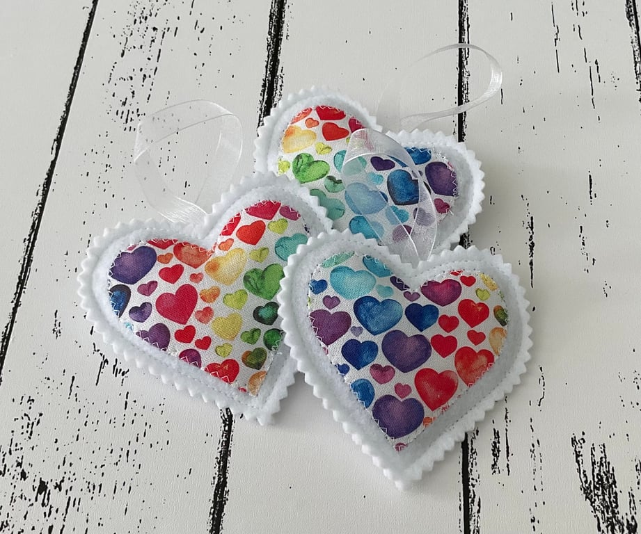 Set of 3 Handmade Hanging Lavender filled Heart Decorations