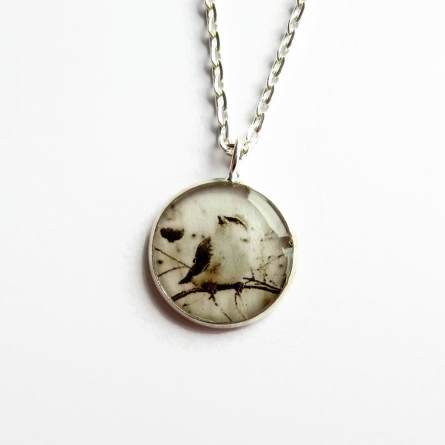 Little Bird Necklace, Bird Picture Pendant, Resin Jewellery, 18mm Pendant