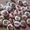 30 x 2-Hole Printed Wooden Buttons - Round - 18mm - Stripy Animals