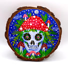 Toadstool skull wood slice painting 