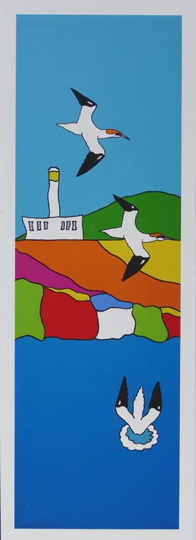 Three Gannets at Flamborough Head East Yorkshire, colourful print