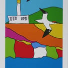 Three Gannets at Flamborough Head East Yorkshire, colourful print