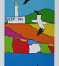 Three Gannets at Flamborough Head East Yorkshire, colourful print - Image 1