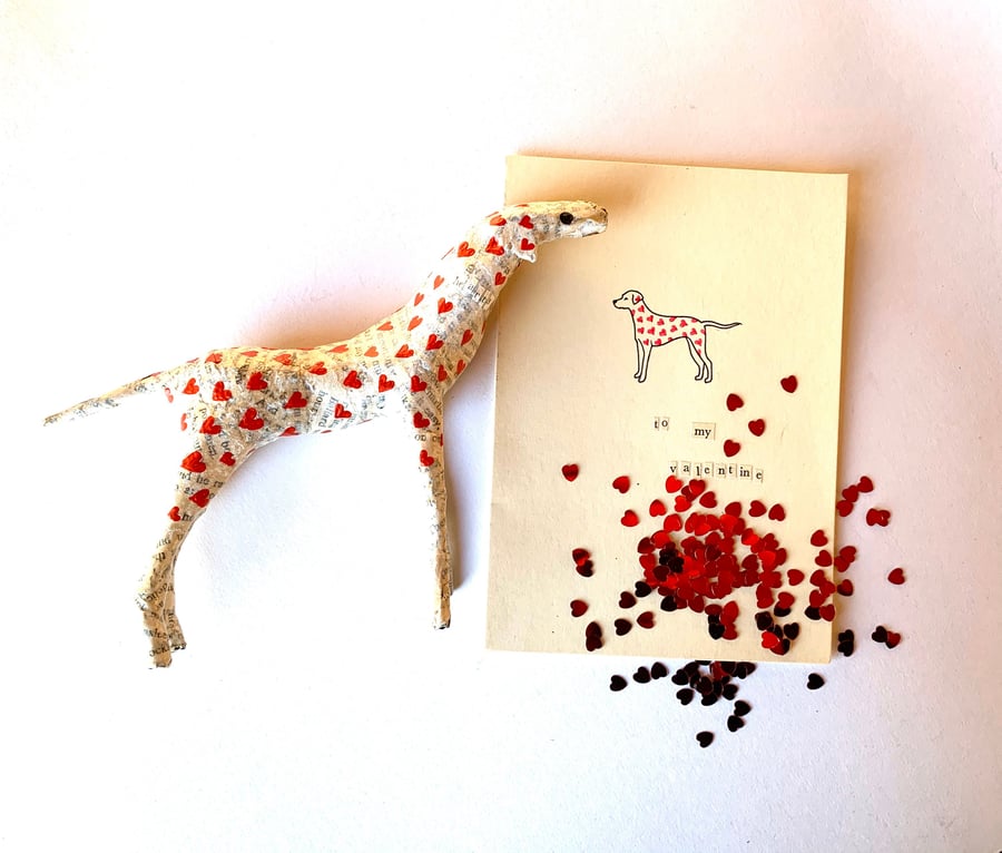 Valentine's Dalmatian Gift Set, Paper Model and Card, Cute Animal Love Present