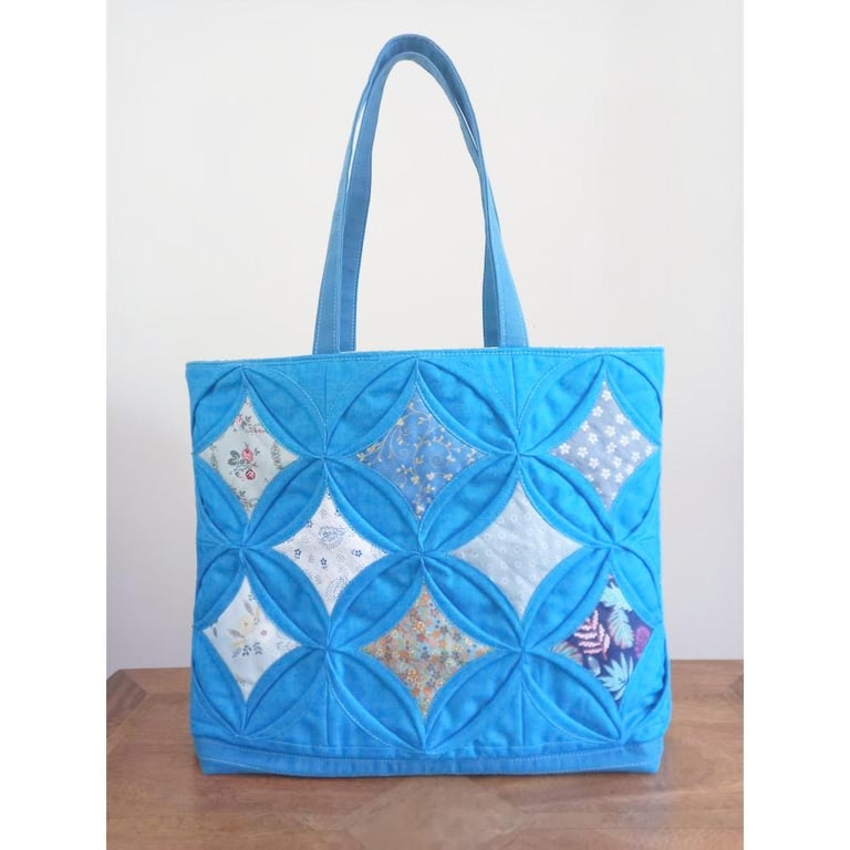 Bright Blue Cathedral Windows Patchwork Bag