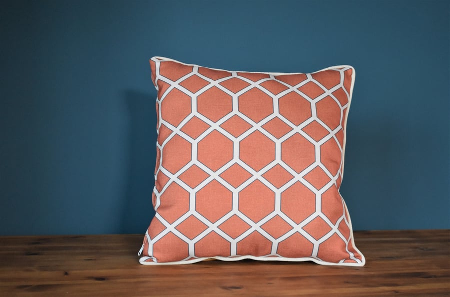 Moroccan pattern orange and white cushion cover