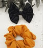 Black damask clip on bow and mustard yellow satin scrunchie.   - Image 3